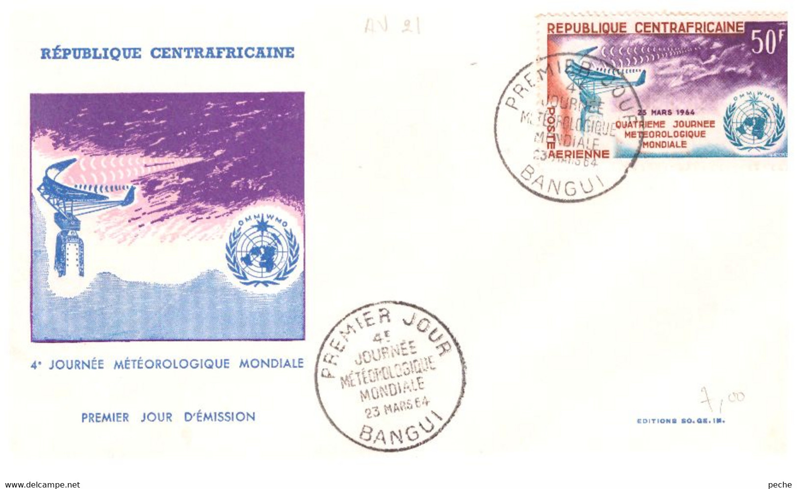 N°291 N -FDC République Centrafricaine -journée Météorlogique Mondiale- - Afrika