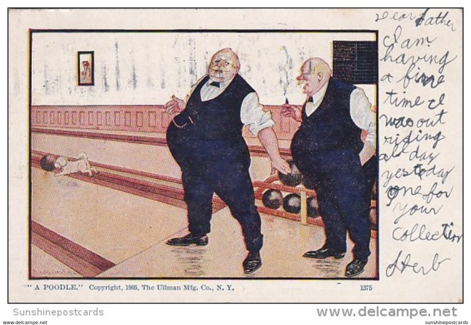 Bowling Humour Fat Men Bowling A Poodle 1906 - Bowling