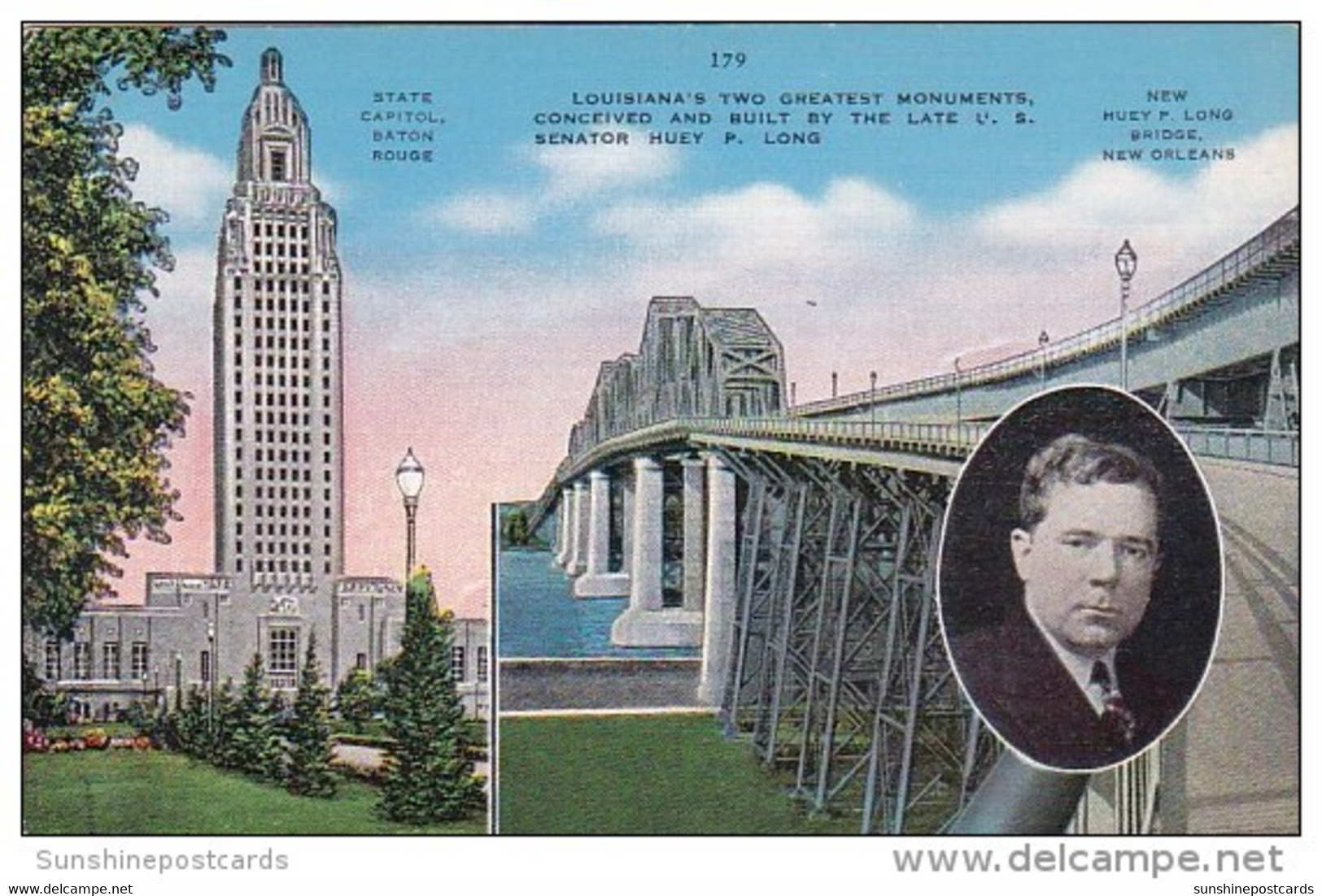 New Huey P Long Bridge New Orleans Louisiana's Two Greatest Monumtnents Louisiana State Capitol Baton Rouge Louisiana - Baton Rouge