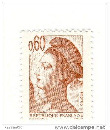 Liberté 0fr60 Brun Rose YT 2239b En GOMME MATE Et PAPIER LUMI . Voir Le Scan . Cote YT : 2 € , Maury N° 2244a : 2 € - Unused Stamps