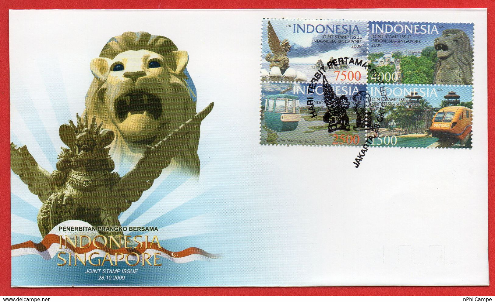 #55- INDONESIA FDC, INDONESIA-SINGAPORE JOINT STAMP ISSUE. 28.10.2009 - Indonesia