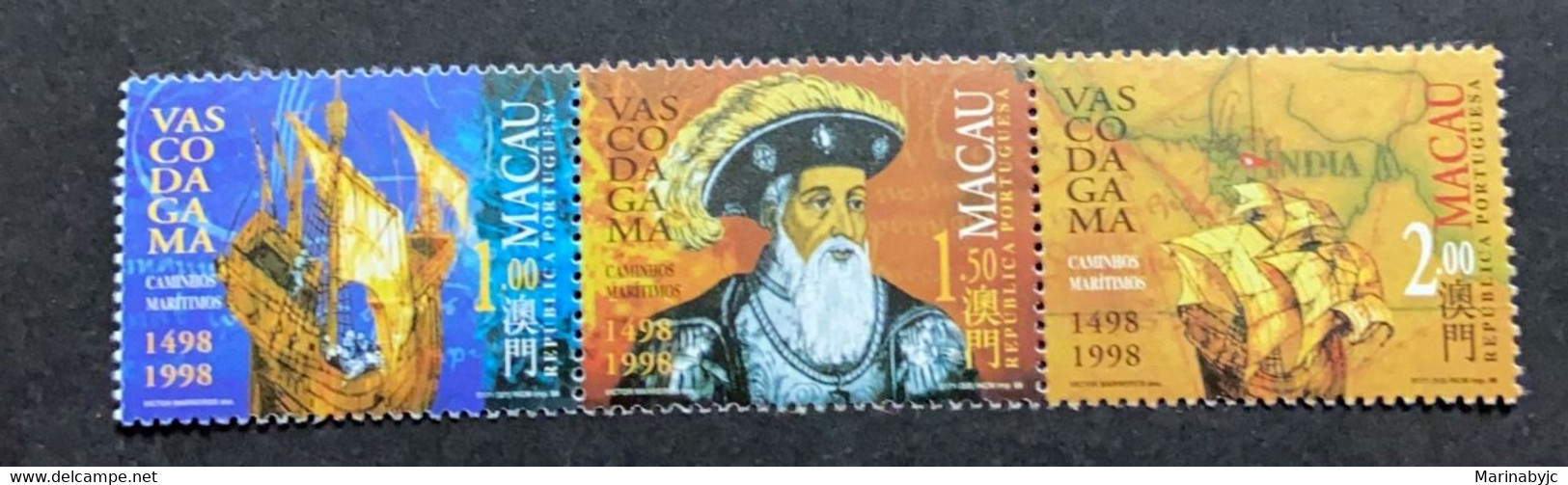 SP) 1998 PORTUGAL MACAU, VASCO DA GAMA CENTENARY DISCOVERY MARITIME ROUTE TO INDIA, SHIPS, SET OF 3, MNH - Autres & Non Classés