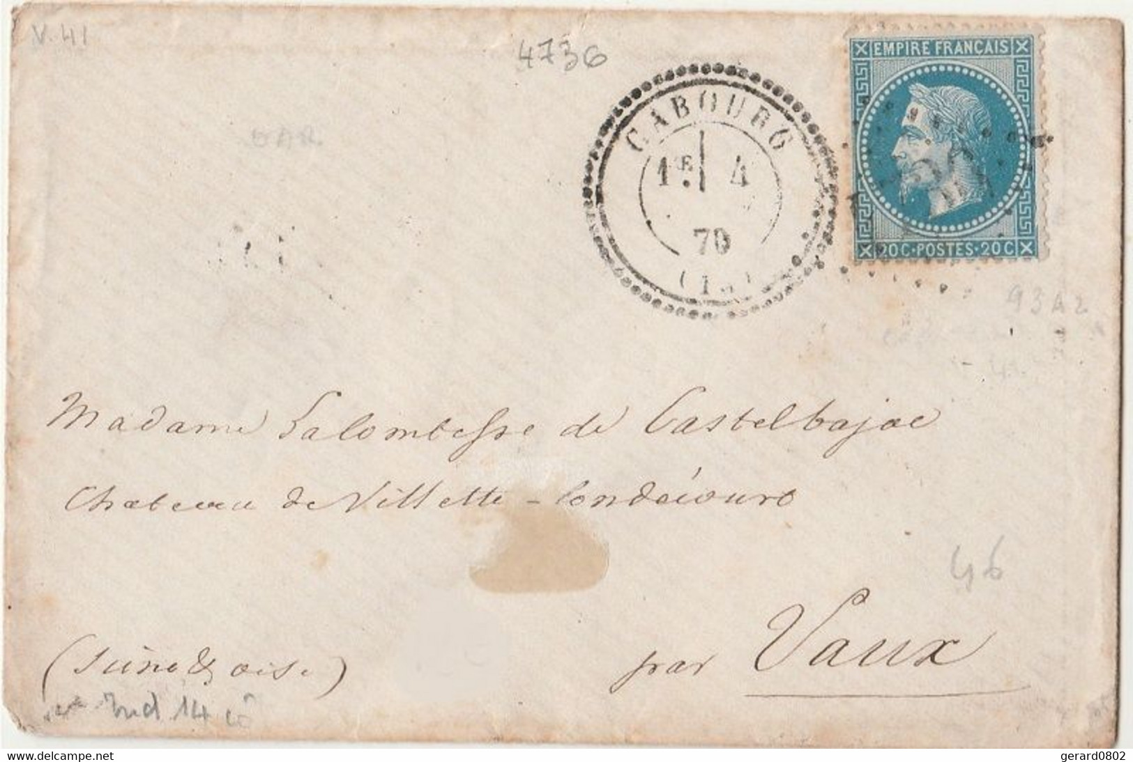 GROS CHIFFRES - CALVADOS - LETTRE DE CABOURG - GC 4736 - 1849-1876: Classic Period