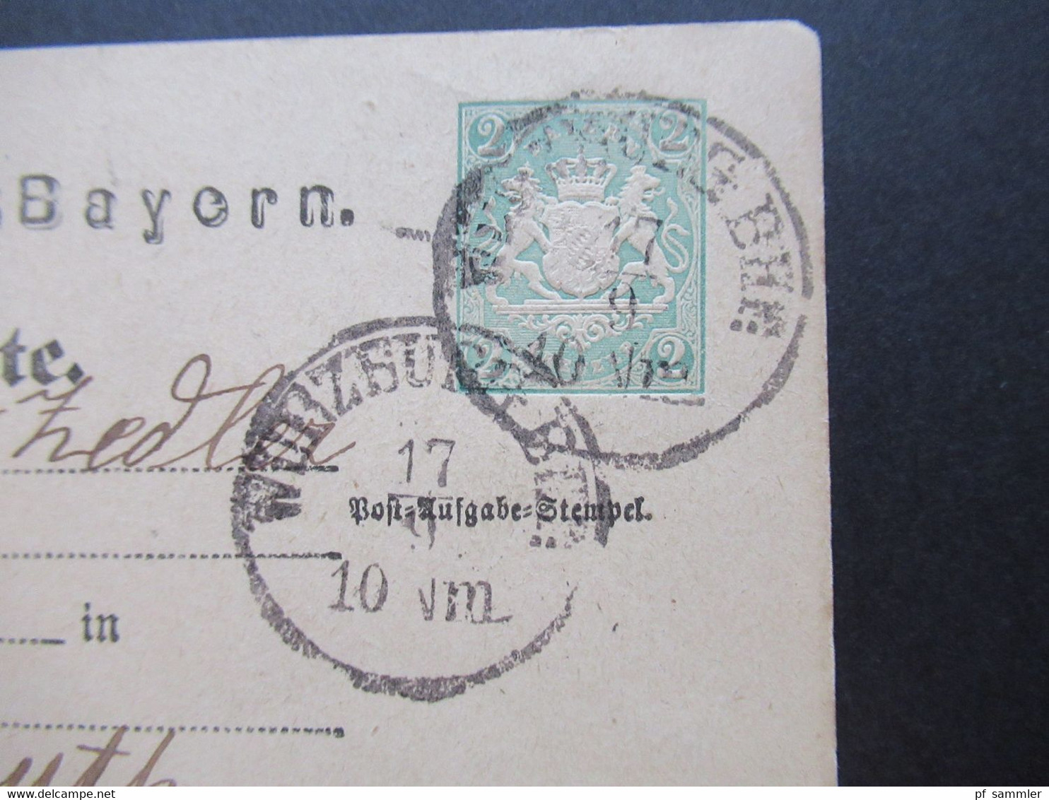 AD Bayern 1873 Ganzsache P1 Stempel K1 Würzburg BHF (Bahnhof) Nach Bayreuth Mit Ank. Stempel - Postwaardestukken