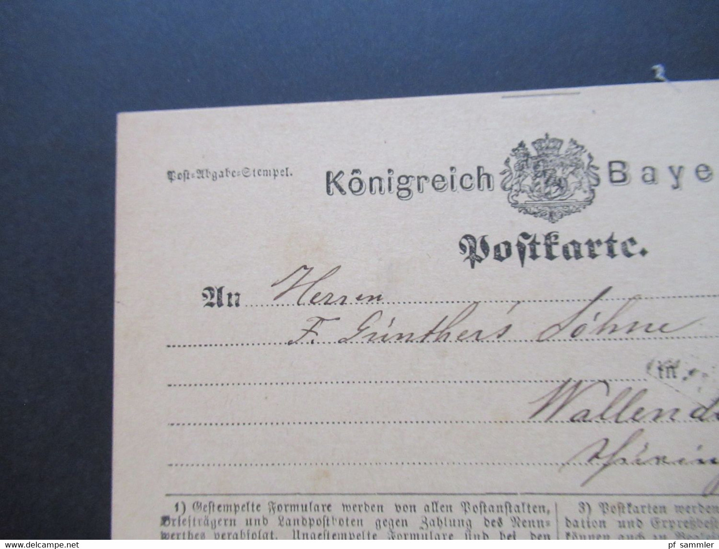 AD Bayern 1873 Ganzsache P1 Mit Trennungsmarkierung Oben! Stempel K1 Würzburg I Nach Wallendorf - Entiers Postaux