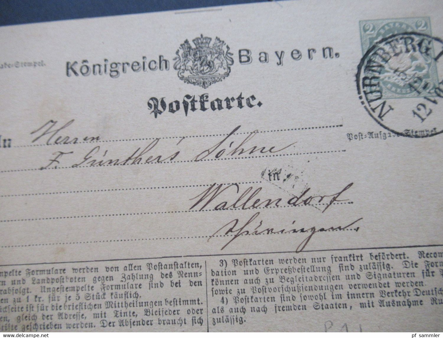 AD Bayern 1873 Ganzsache P1 Mit Trennungsmarkierung Oben! Stempel K1 Würzburg I Nach Wallendorf - Postal  Stationery