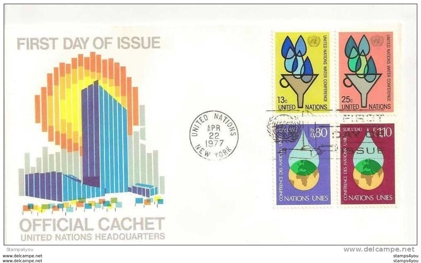 248 - 10 -  Rare Enveloppe Combo Nations Unies Genève / New York 1977 "Conférence Sur L'Eau" - Briefe U. Dokumente