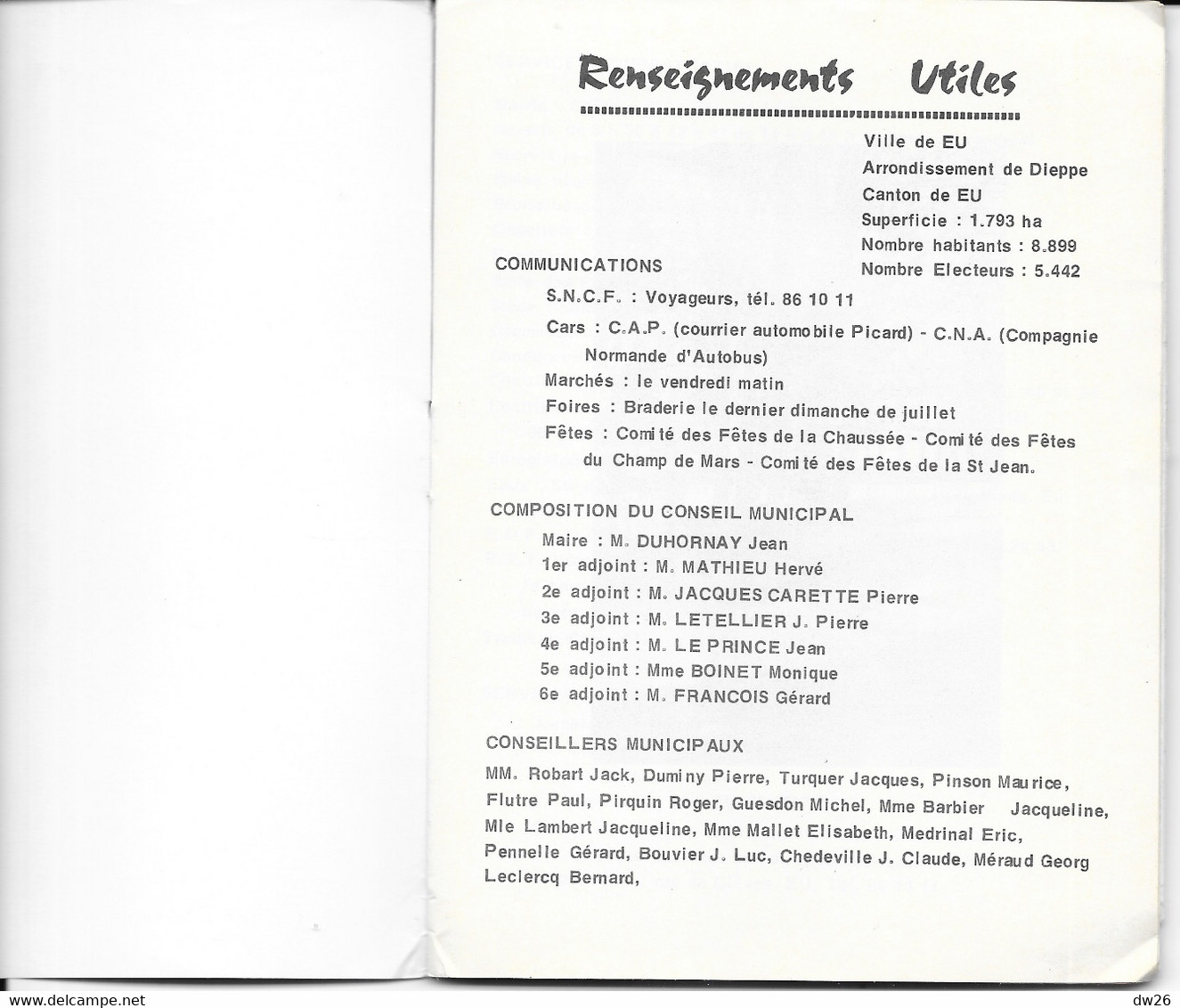 Plan-Guide M.A.J.A.C. Liste Des Rues D'Eu (Normandie, Seine-Maritime) 1975 Environ - Avec Conseil Municipal - Andere & Zonder Classificatie