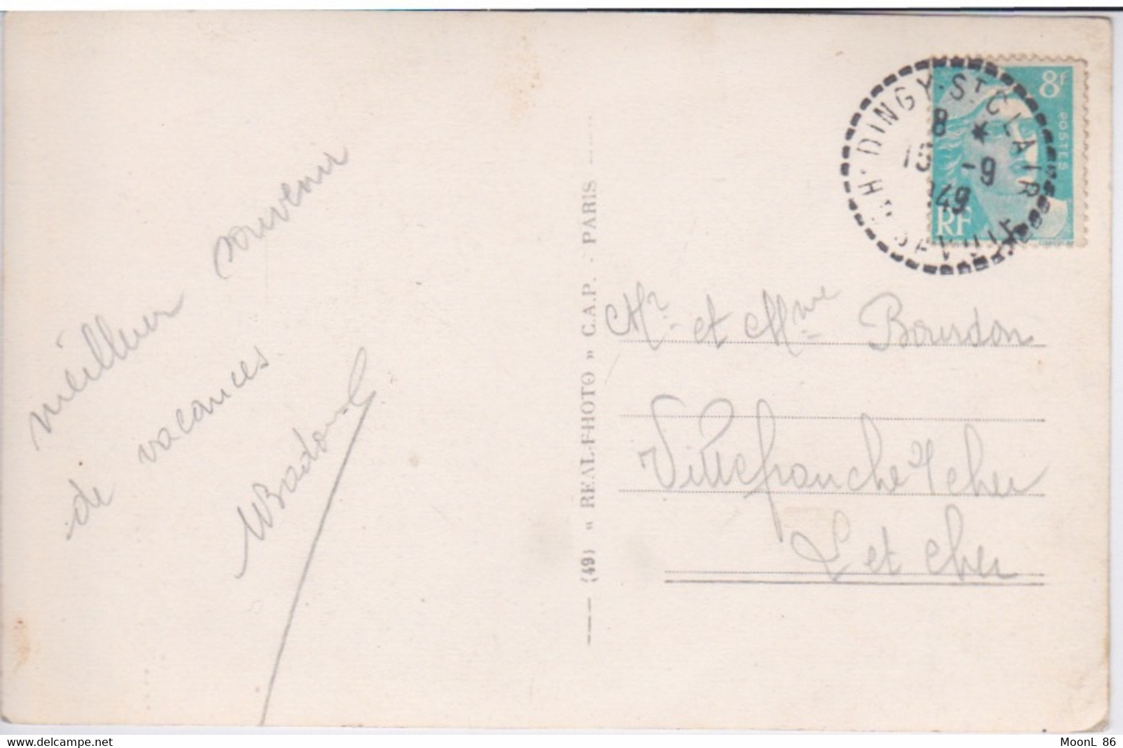 74 - ANNECY - MENTHON - VILLAGE ET LE PARMELAN - AU DOS CACHET POSTAL POINTILLE  DINGY ST CLAIR 1949 - Dingy-Saint-Clair