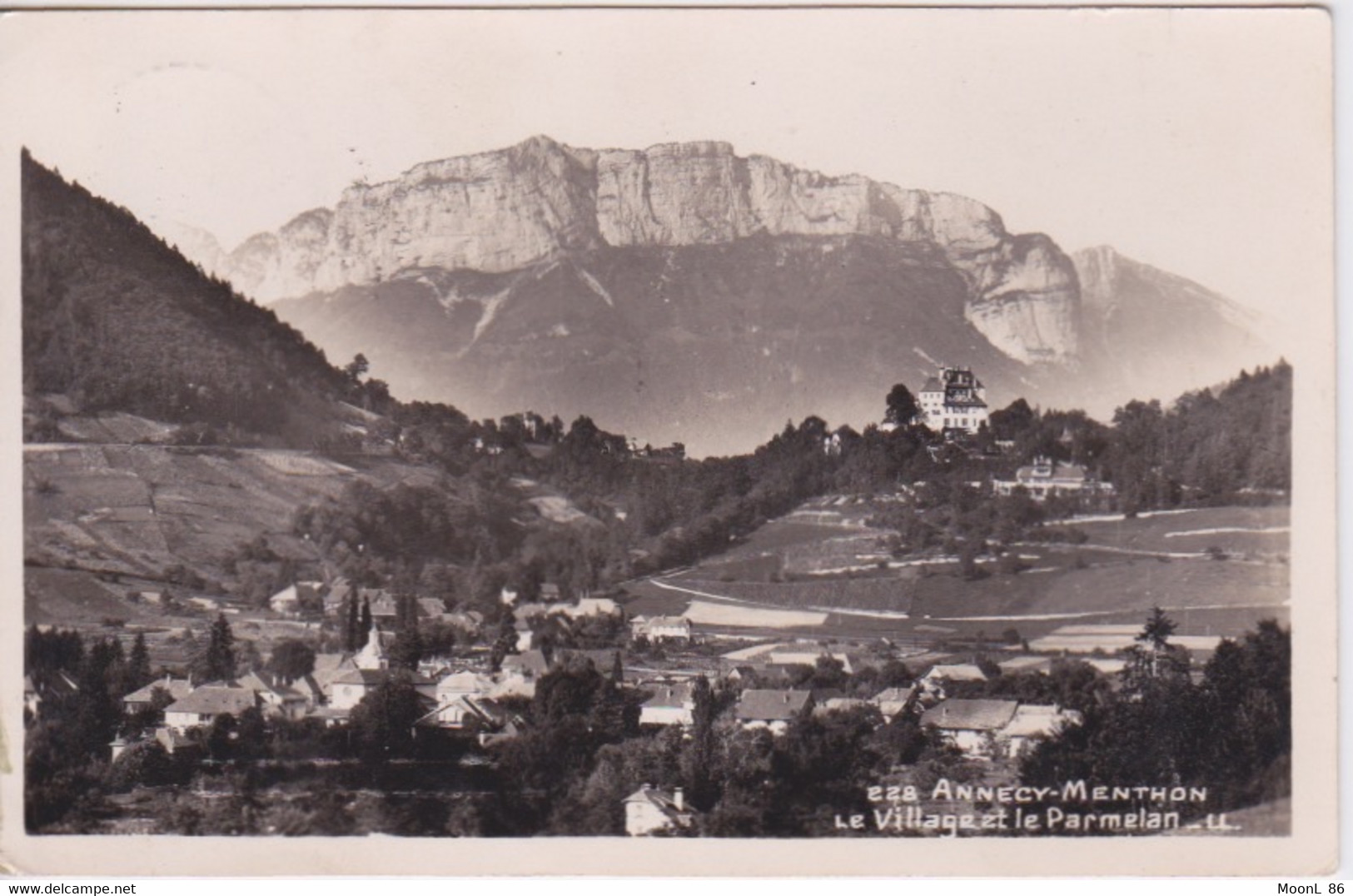 74 - ANNECY - MENTHON - VILLAGE ET LE PARMELAN - AU DOS CACHET POSTAL POINTILLE  DINGY ST CLAIR 1949 - Dingy-Saint-Clair