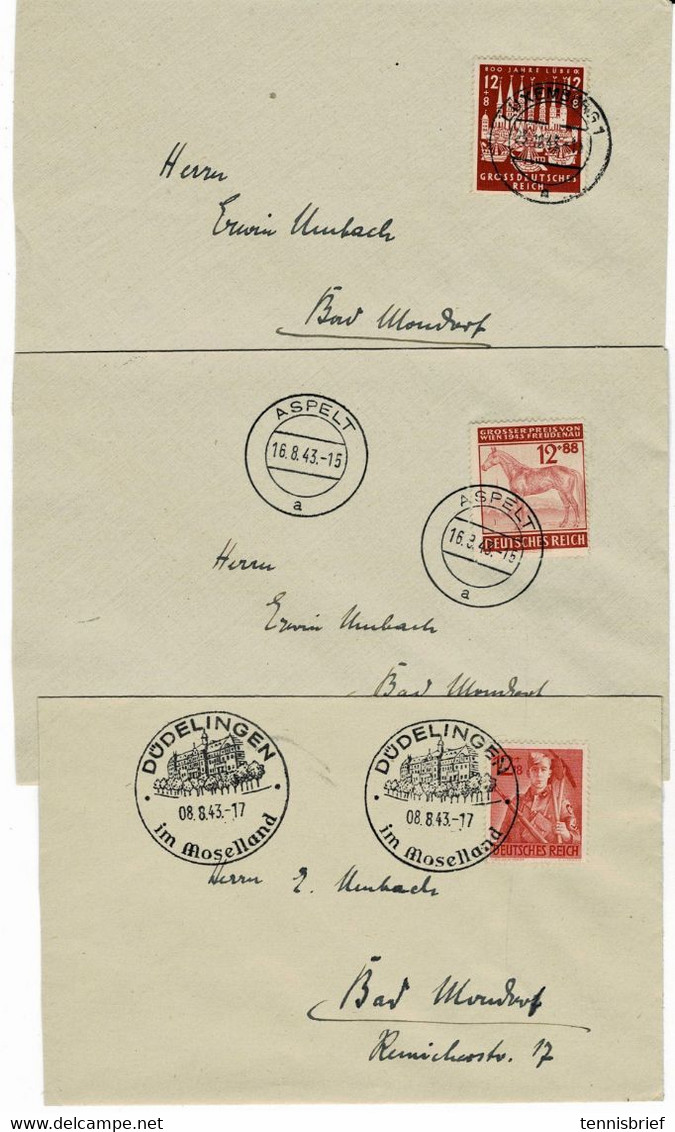 1943, 12 Pfg. Zuschlag , 3 Mal EF , Luxemburg - Stp., A6227 - 1940-1944 Ocupación Alemana