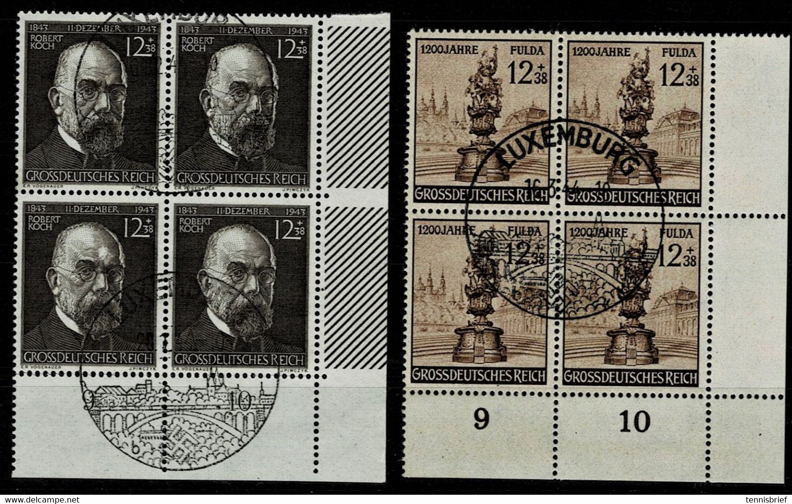 1944, 12 Pfg. Koch, Fulda, Je Eckrand-4er Block, Zetr. Luxemburg-Stp. , A6228 - 1940-1944 Ocupación Alemana