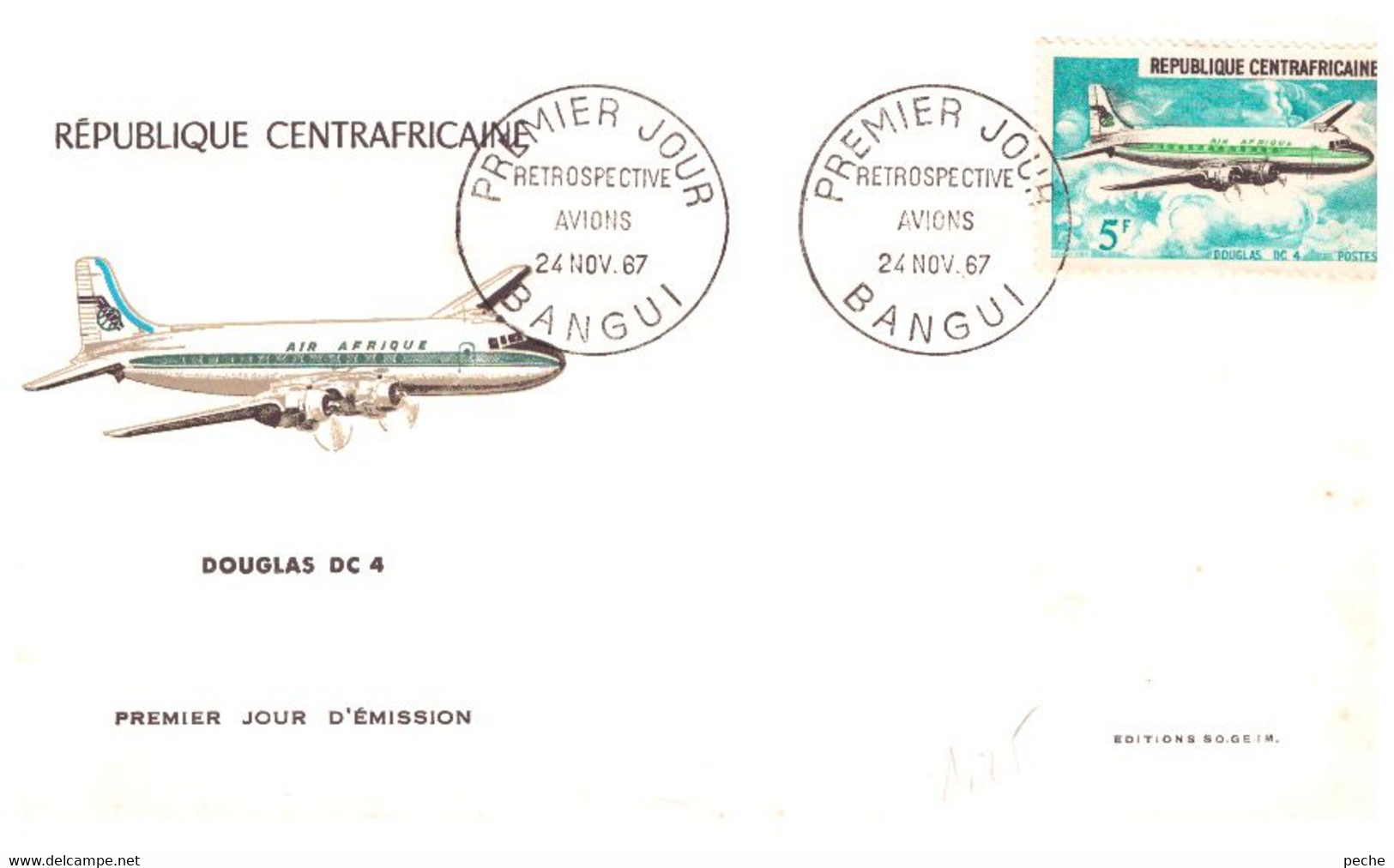 N°300 N -FDC République Centrafricaine -Douglas DC 4- - Aerei