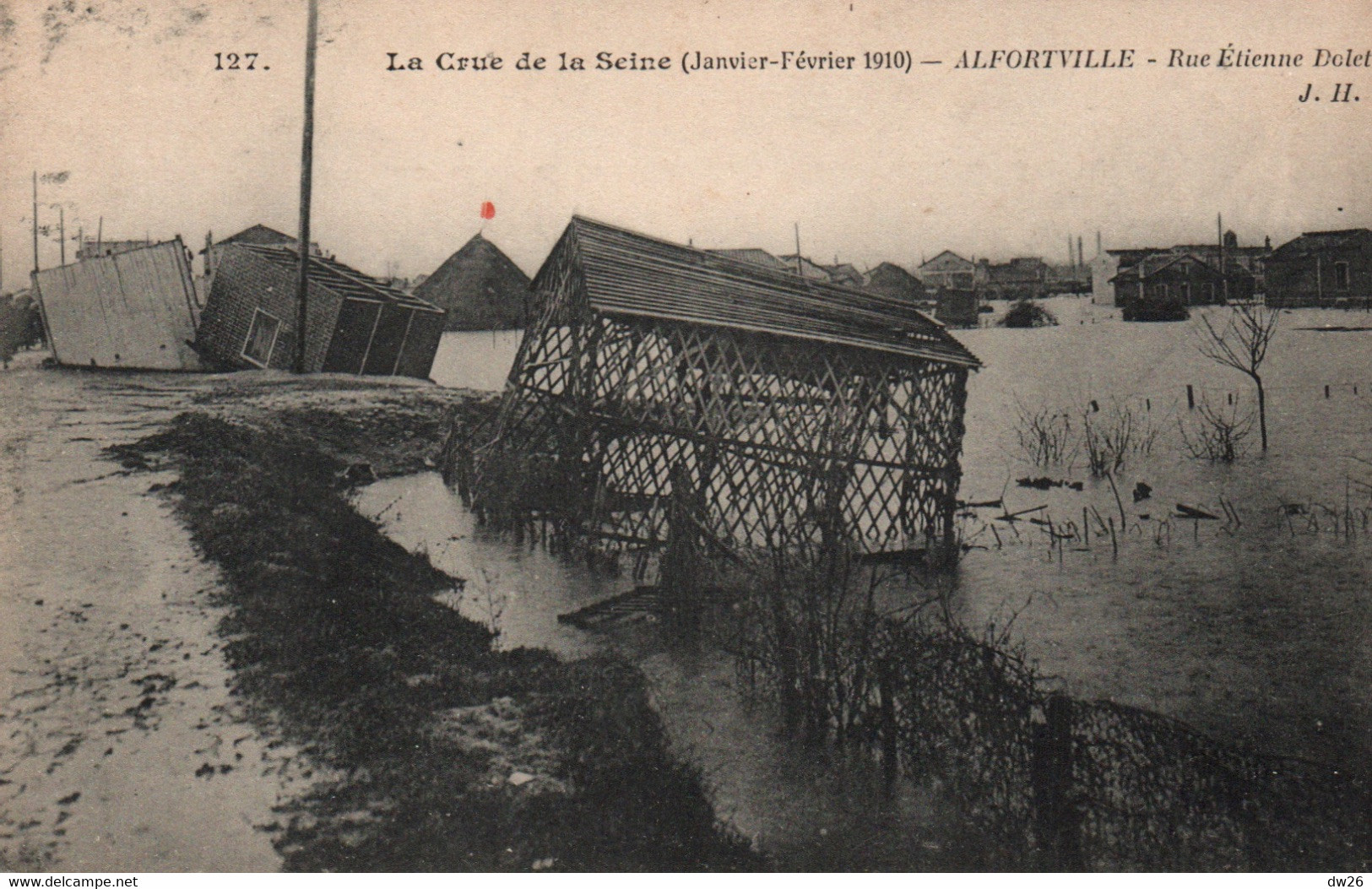 La Crue De La Seine (Janvier 1910) Alfortville: Rue Etienne Dolet - Carte J.H. N° 127 Non Circulée - Überschwemmungen