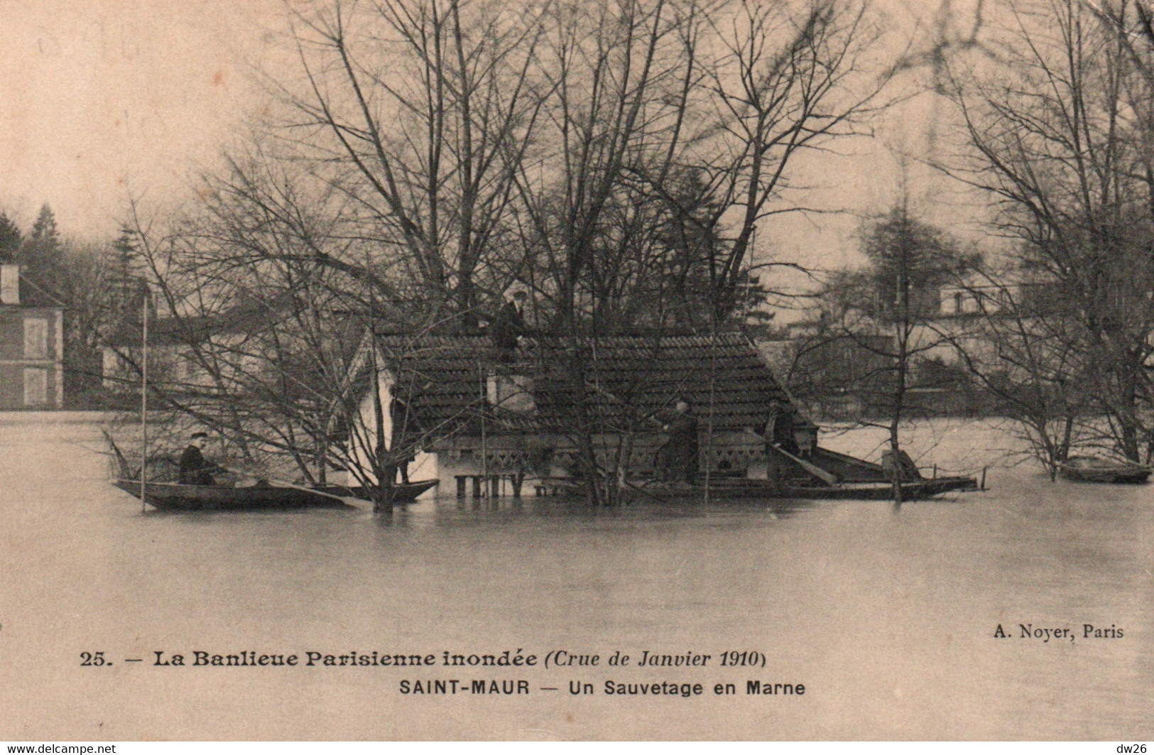 La Banlieue Parisienne Inondée: Crue De Janvier 1910 - Saint-Maur Un Sauvetage En Marne, Carte Noyer N° 25 Non Circulée - Inondations