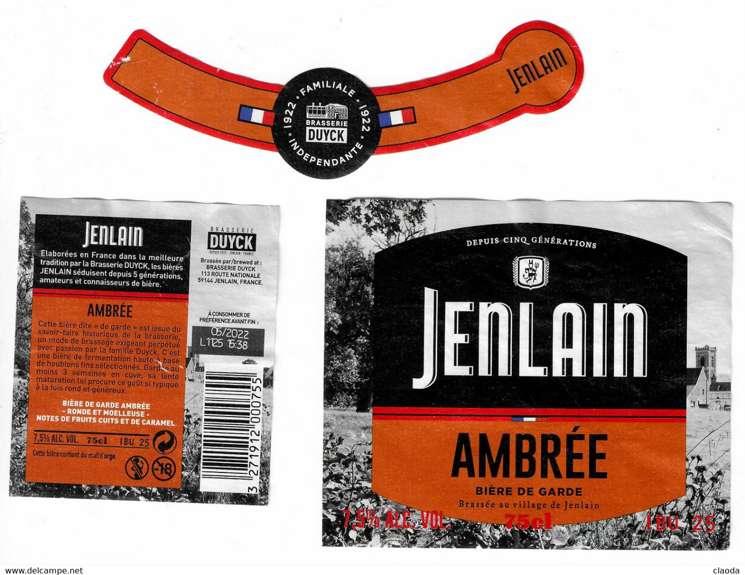 E 217  - BIERE JENLAIN -  BIERE AMBRÉE - 75 CL - BRASSERIE DUYCK - Beer