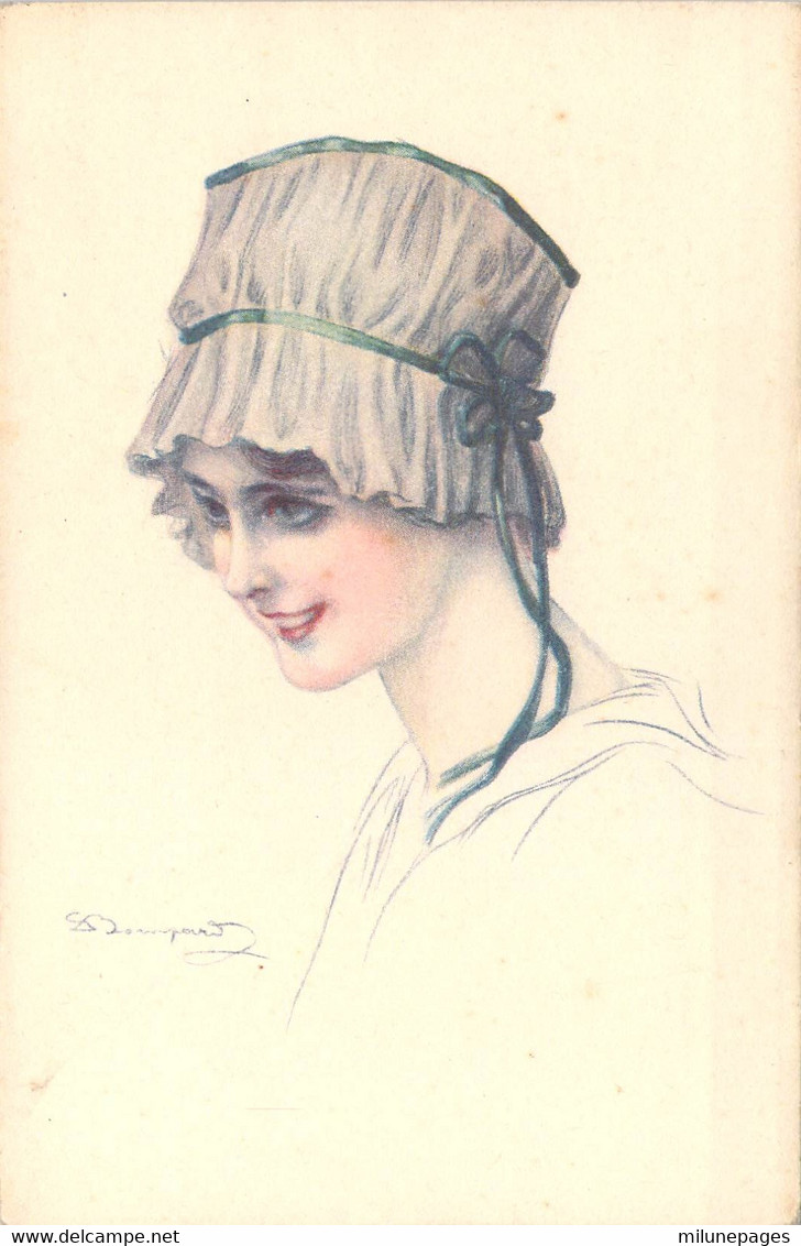 Jeune Femme Coquine à La Coiffe à Noeud Vert Par S.Bompard Série 914-6 - Bompard, S.