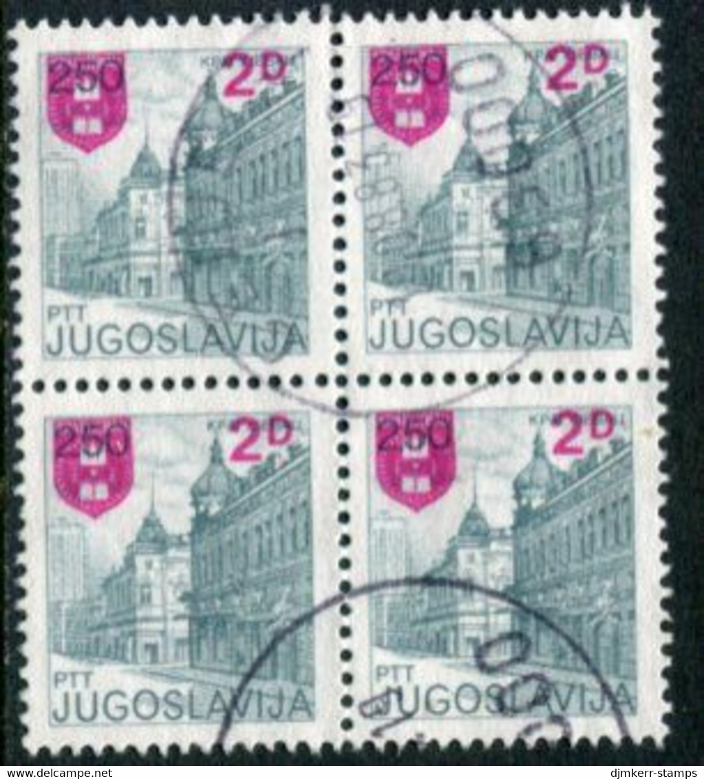 YUGOSLAVIA 1983 Surcharge 2 D. On 2.50 Block Of 4 Used.  Michel 1966 - Usati