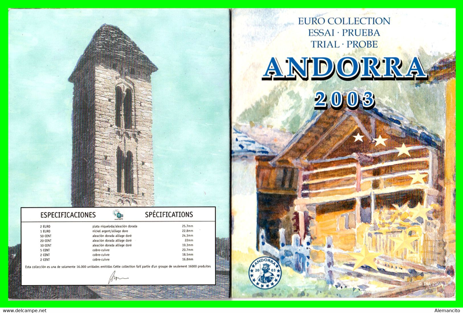 ANDORRA ( EUROPA ) CARTERA CON LA SERIE DE EUROS EN PRUEBA DEL AÑO 2003 - Andorra