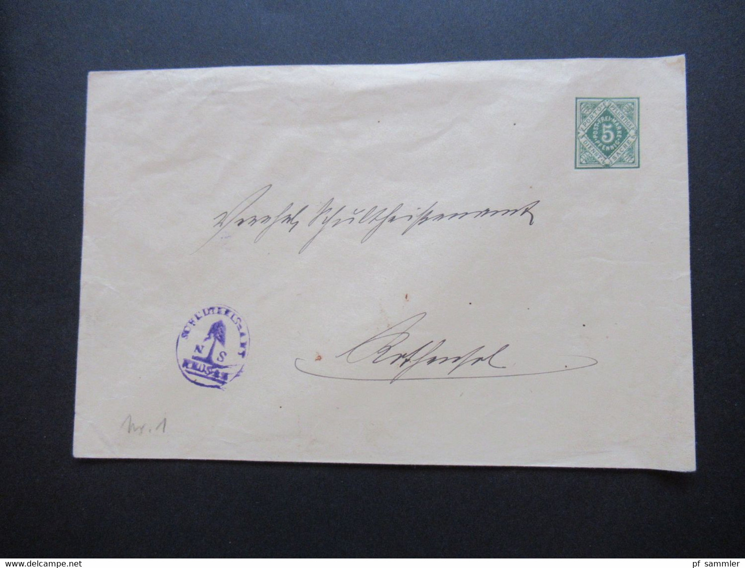 AD Württemberg Ganzsachen Umschlag U Dienstpost Violetter Dienststempel Schultheissenamt NS - Postal  Stationery