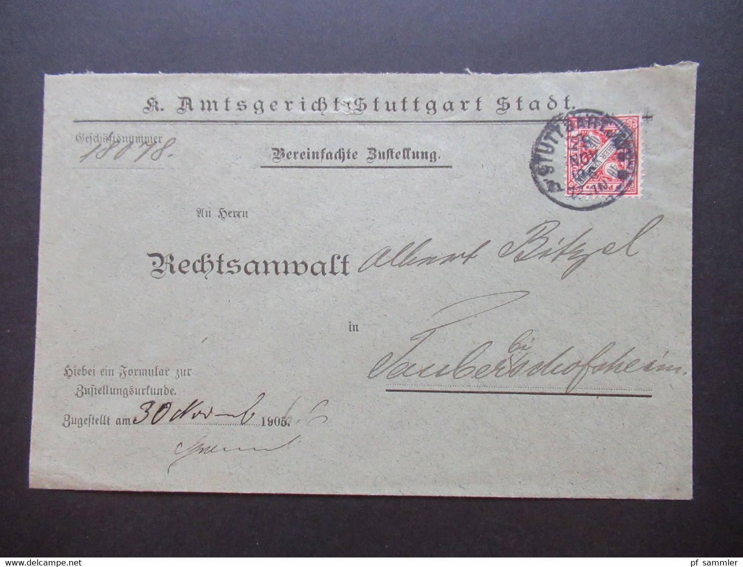 AD Württemberg Dienstpost Markenbriefe Gericht / Amtsgericht / Amtlicher Verkehr 8 Belege um 1905 / 1906