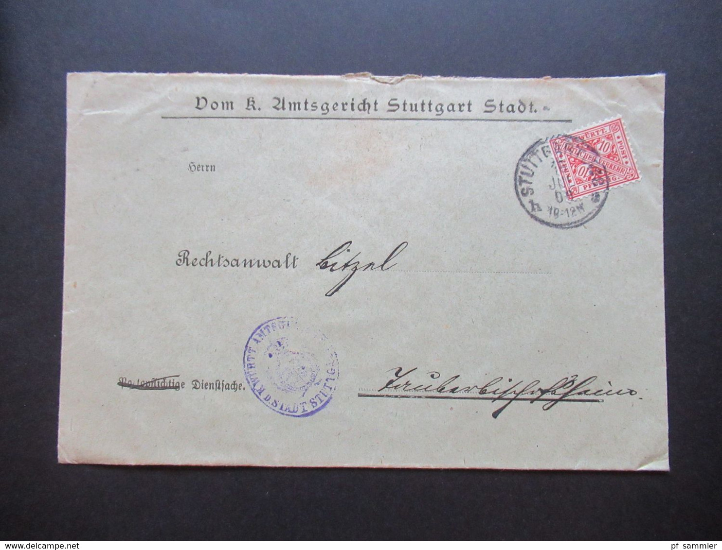 AD Württemberg Dienstpost Markenbriefe Gericht / Amtsgericht / Amtlicher Verkehr 8 Belege um 1905 / 1906