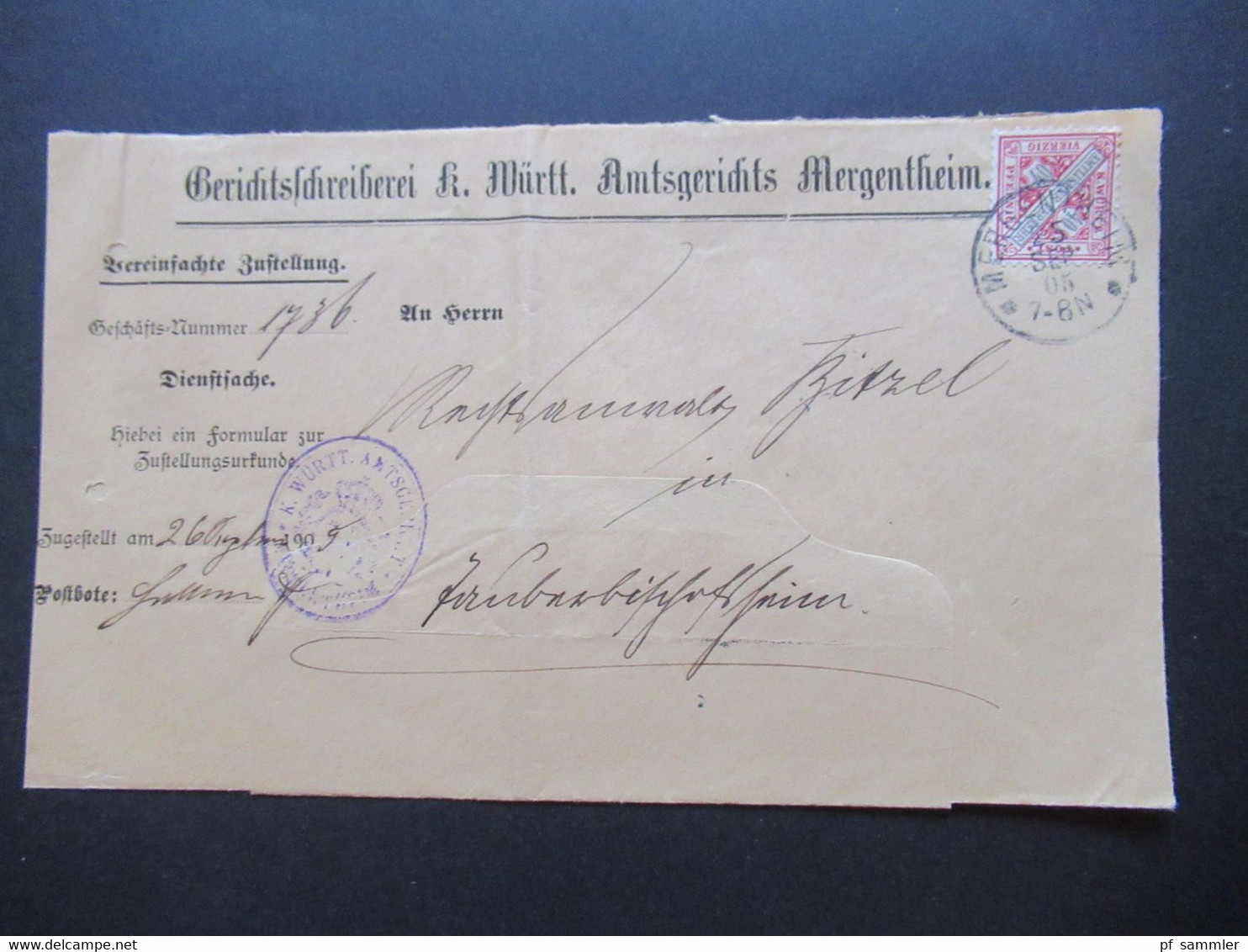 AD Württemberg Dienstpost Markenbriefe Gericht / Amtsgericht / Amtlicher Verkehr 8 Belege um 1905 / 1906