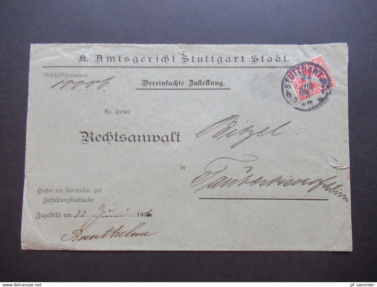 AD Württemberg Dienstpost Markenbriefe Gericht / Amtsgericht / Amtlicher Verkehr 8 Belege um 1905 / 1906