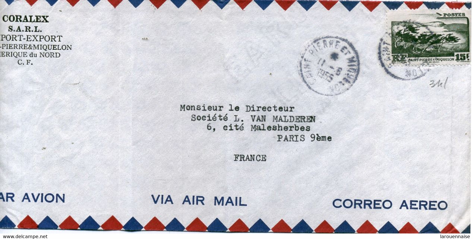 ST-PIERRE-et MIQUELON - N°341 /LETTRE  Par AVION Pour PARIS  C à D -SPM -11-6-1955 - Brieven En Documenten