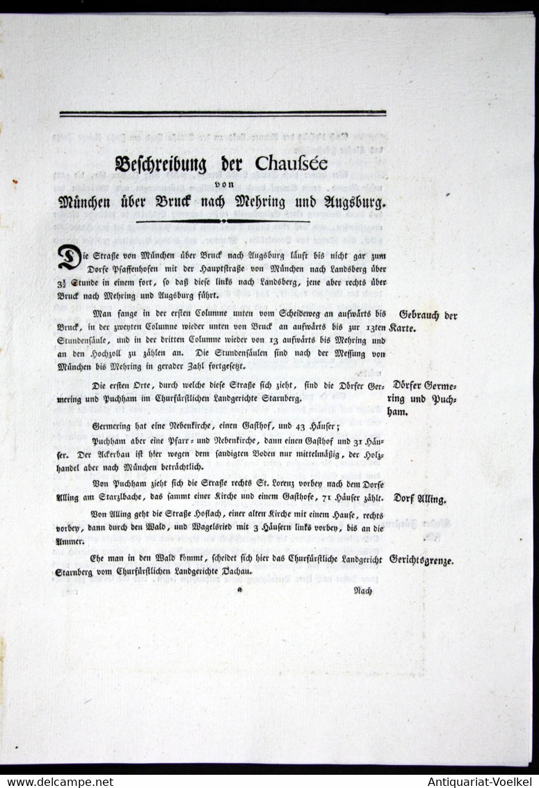 Beschreibung Der Chaussee Von München über Bruck Nach Mehring Und Augsburg - Beschreibung Textblätter Karte Mü - Landkarten