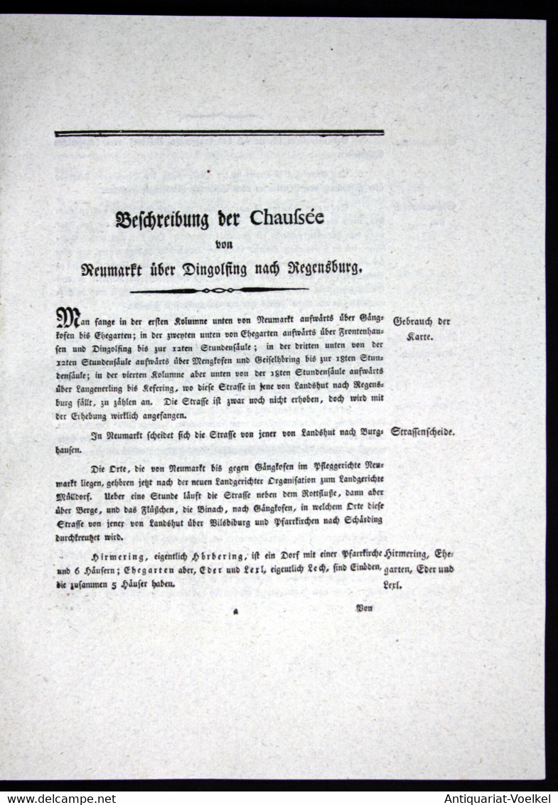 Beschreibung Der Chaussee Von Neumarkt über Dingolfing Nach Regensburg - Beschreibung Textblätter Karte Regens - Maps Of The World