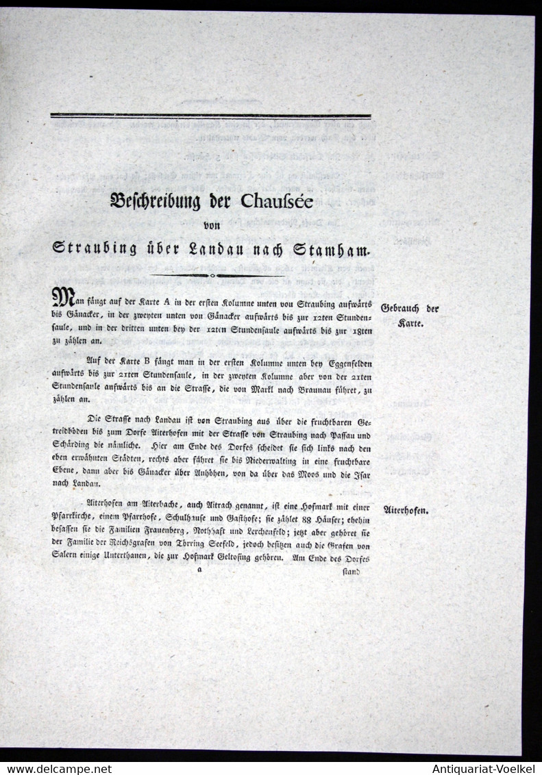 Beschreibung Der Chaussee Von Straubing über Landau Nach Stamham - Beschreibung Textblätter Karte Straubing La - Mapamundis