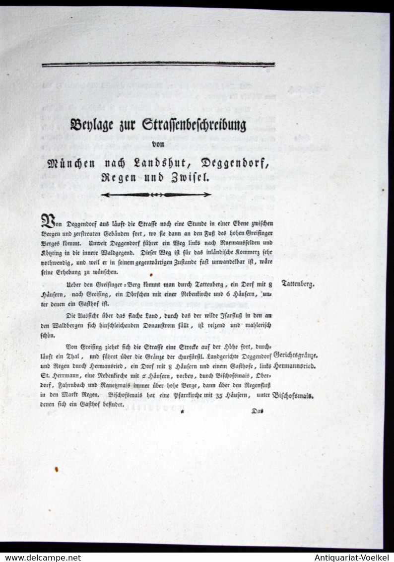 Beschreibung Der Chaussee Von München Nach Landshut, Degendorf, Regen Und Zwisel - Beschreibung Textblätter Ka - Landkarten