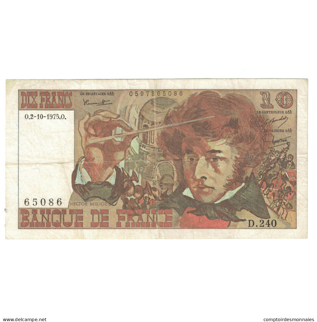 France, 10 Francs, Berlioz, 1975, D.240, TB, Fayette:63.13, KM:150b - 10 F 1972-1978 ''Berlioz''