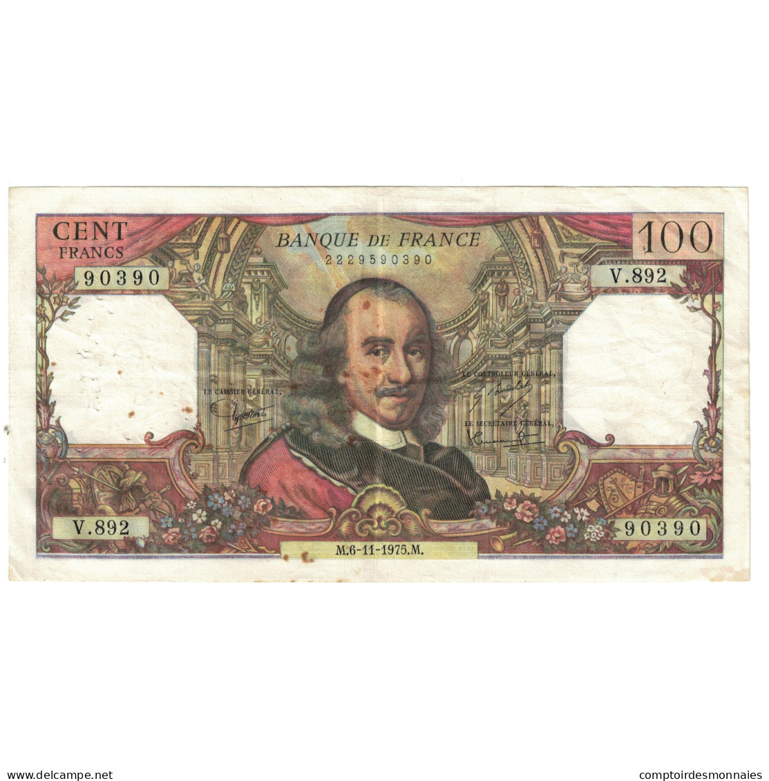 France, 100 Francs, Corneille, 1975, V.892, TB, Fayette:65.50, KM:149e - 100 F 1964-1979 ''Corneille''