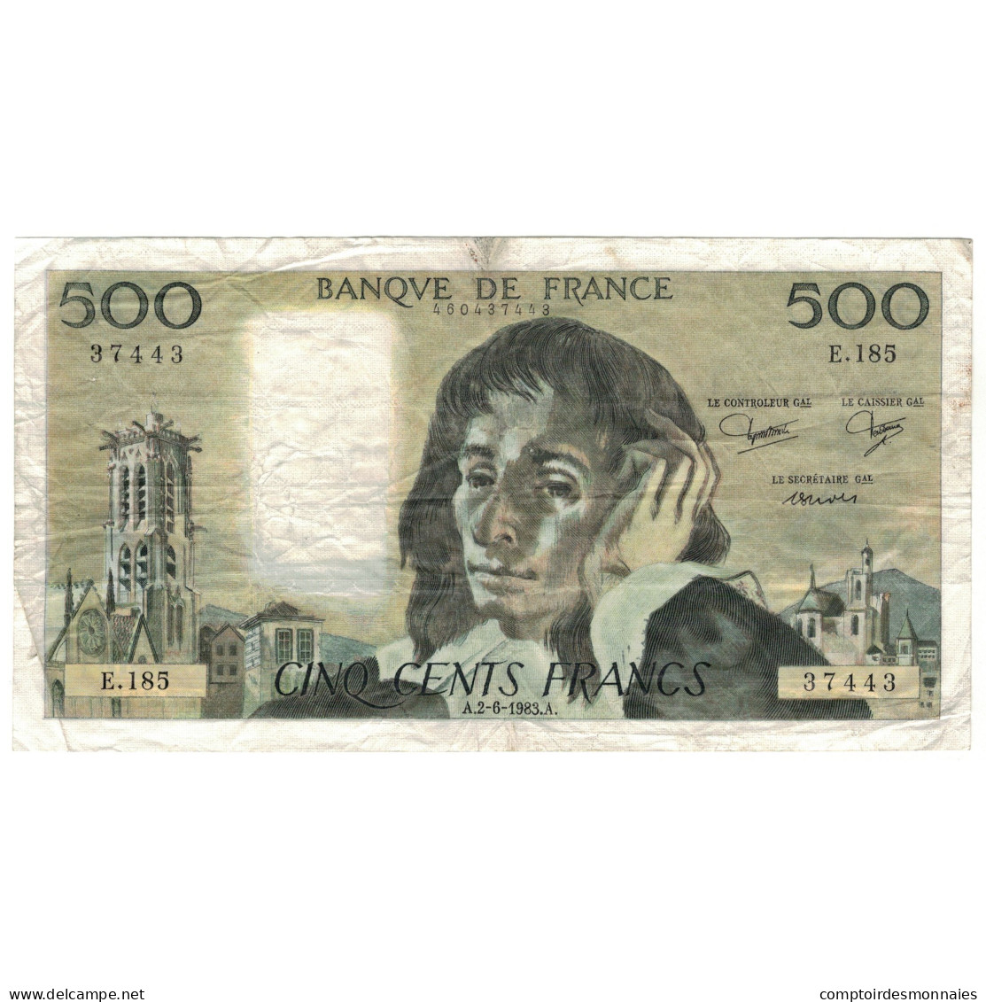 France, 500 Francs, Pascal, 1983, E.185, TB, Fayette:71.29, KM:156e - 500 F 1968-1993 ''Pascal''