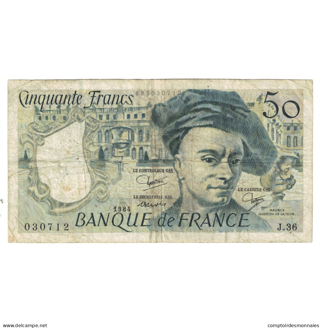 France, 50 Francs, Quentin De La Tour, 1984, J.36, B+, Fayette:67.10, KM:152f - 50 F 1976-1992 ''quentin De La Tour''