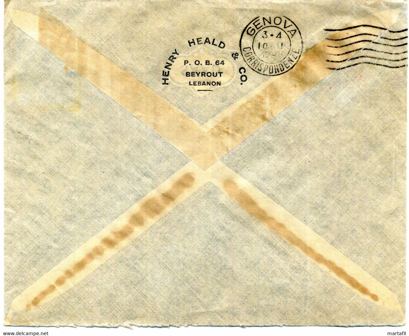 1948 Busta AIR MAIL LIBANO LEBANON Per Genova Affr.35p. Posta Aerea - Briefe U. Dokumente