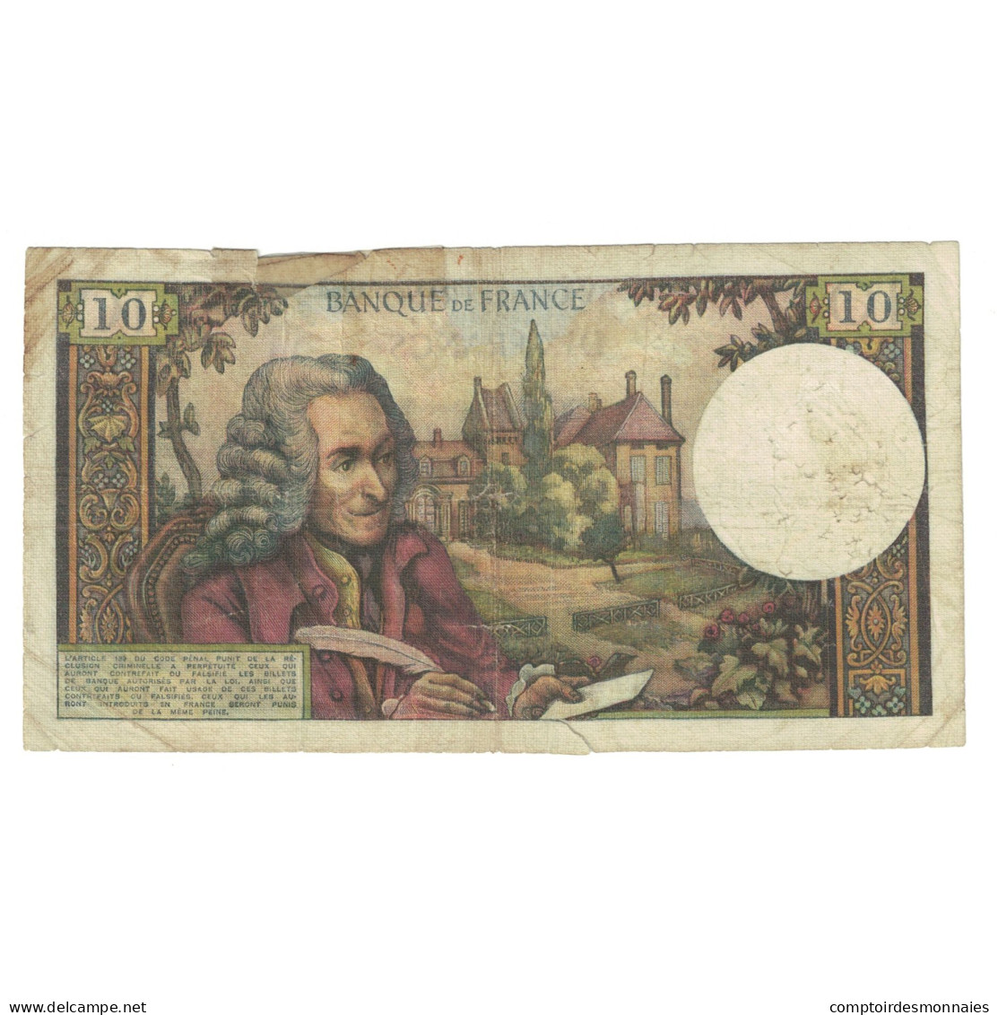 France, 10 Francs, Voltaire, 1966, U.238, AB, Fayette:62.21, KM:147b - 10 F 1963-1973 ''Voltaire''