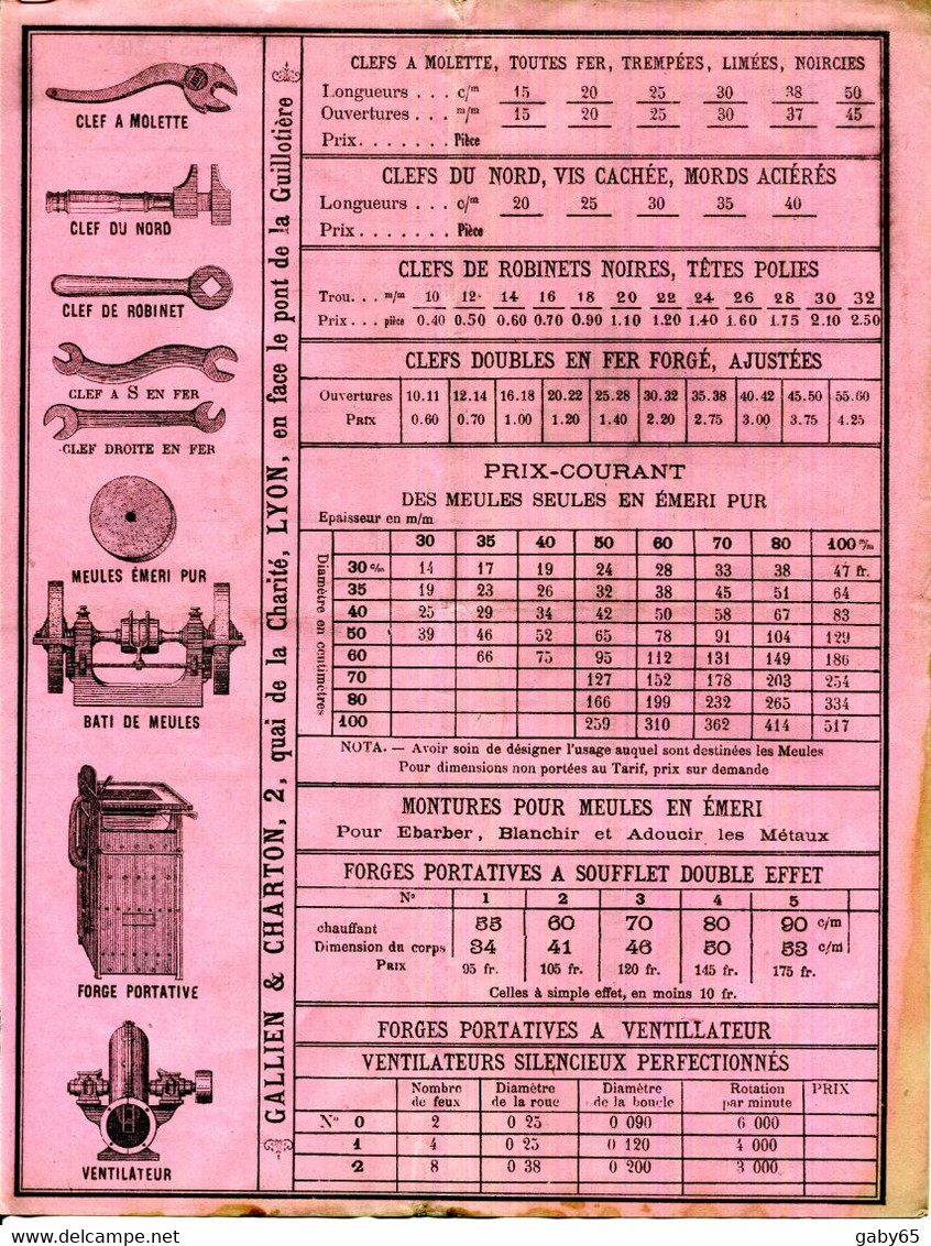 DOCUMENTATION OUTILLAGE.GALLIEN & CHARTON 2 QUAI DE LA CHARITE.LYON. - Non Classés