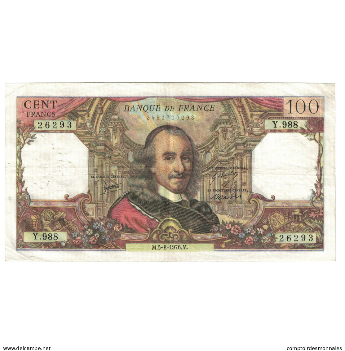 France, 100 Francs, Corneille, 1976, Y.988, TTB, Fayette:65.54, KM:149f - 100 F 1964-1979 ''Corneille''