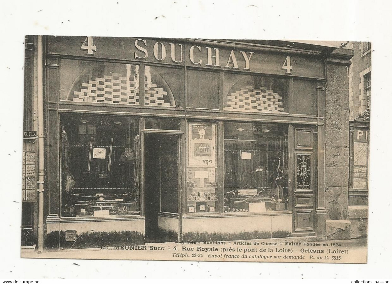 Cp , Commerce , Magasin, SOUCHAY,  Ch. Meunier Successeur ,armes ,munitions,4 Rue Royale ,45 ,ORLEANS ,vierge - Magasins