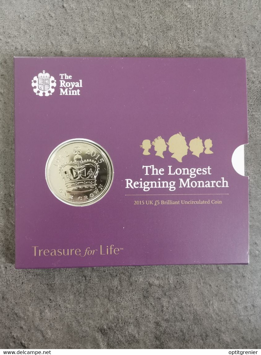 COFFRET 5 POUNDS 2015 CUPRO NICKEL UNC ELISABETH II LE PLUS LONG REGNE ANGLETERRE GRANDE BRETAGNE - 5 Pounds