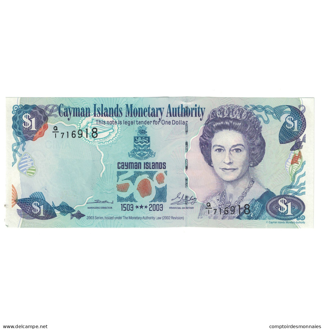 Billet, Îles Caïmans, 1 Dollar, 2003, NEUF - Kaimaninseln