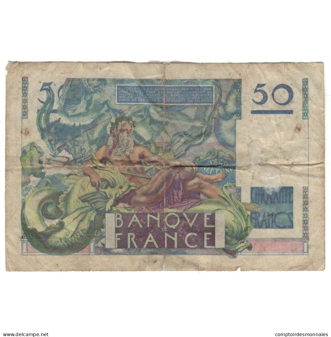 France, 50 Francs, E.31, B, Fayette:20.5, KM:127a - 50 F 1946-1951 ''Le Verrier''