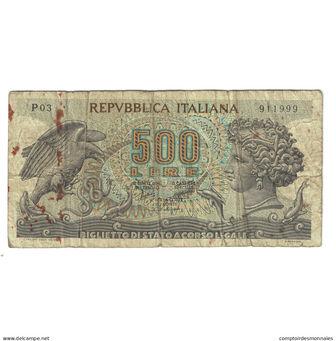 Billet, Italie, 500 Lire, 1966, 1966-06-20, KM:93a, B - 500 Liras