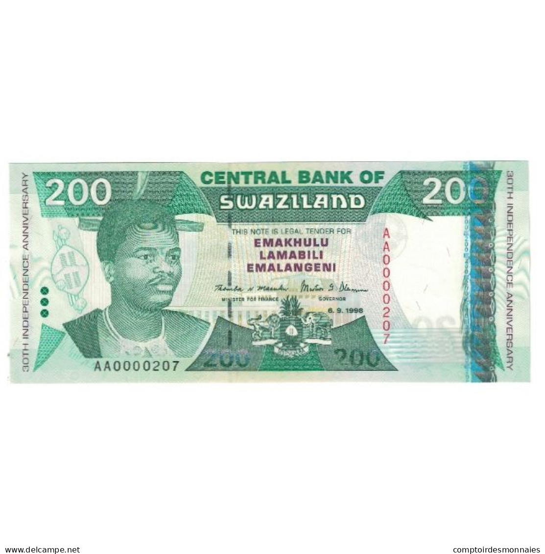 Billet, Swaziland, 200 Emalangeni, 1998, 1998-09-06, KM:28a, NEUF - Swasiland