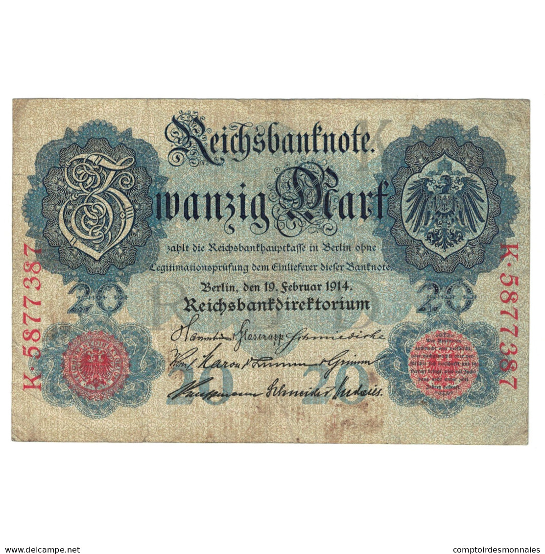 Billet, Allemagne, 20 Mark, 1914, 1914-02-19, KM:31, TB - 20 Mark