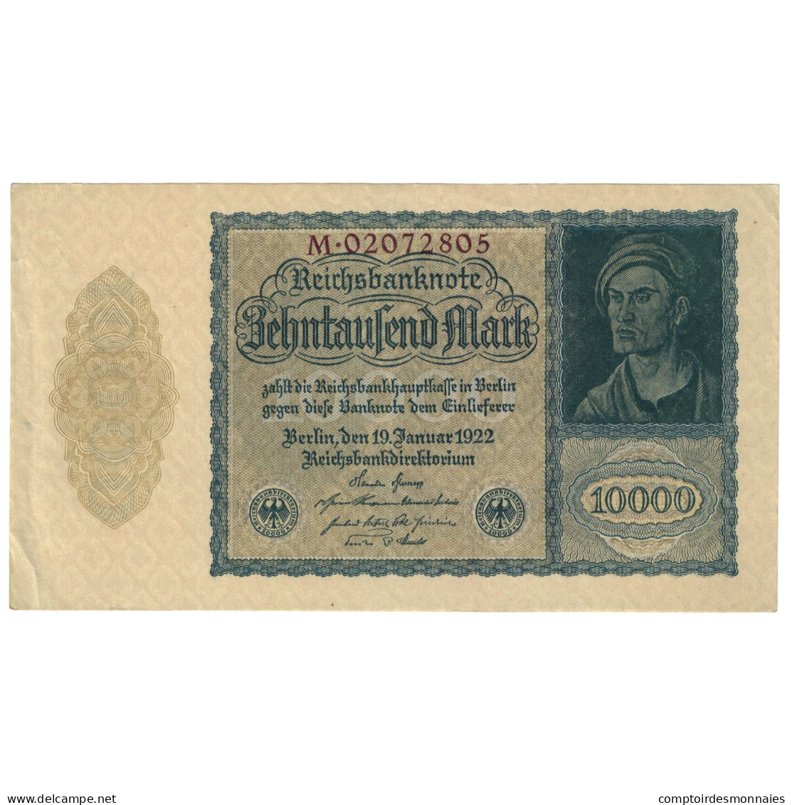 Billet, Allemagne, 10,000 Mark, 1922, 1922-01-19, KM:70, TTB+ - 10000 Mark