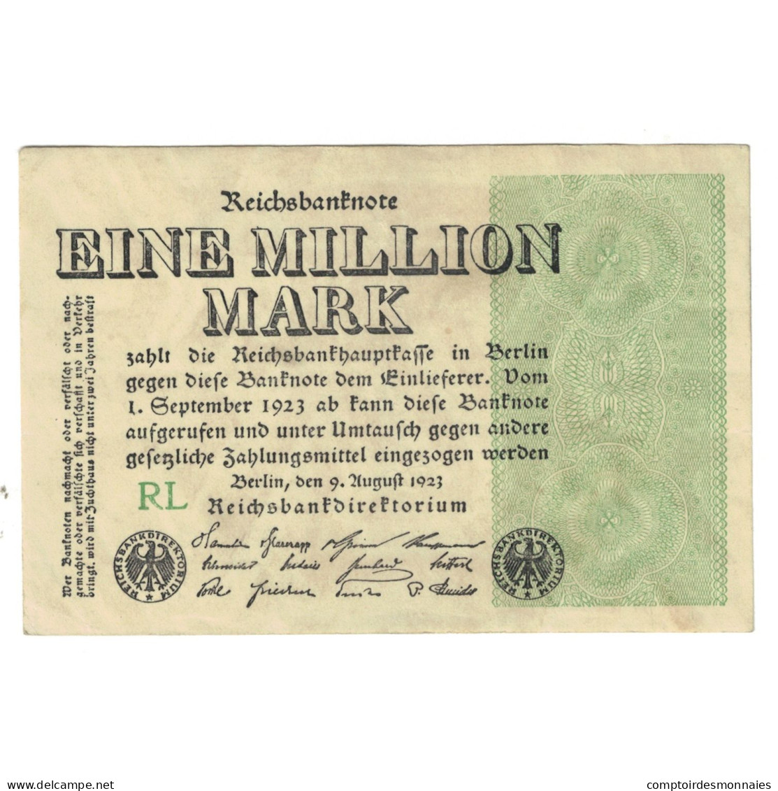 Billet, Allemagne, 1 Million Mark, 1923, 1923-08-09, KM:102d, TTB - 1 Miljoen Mark